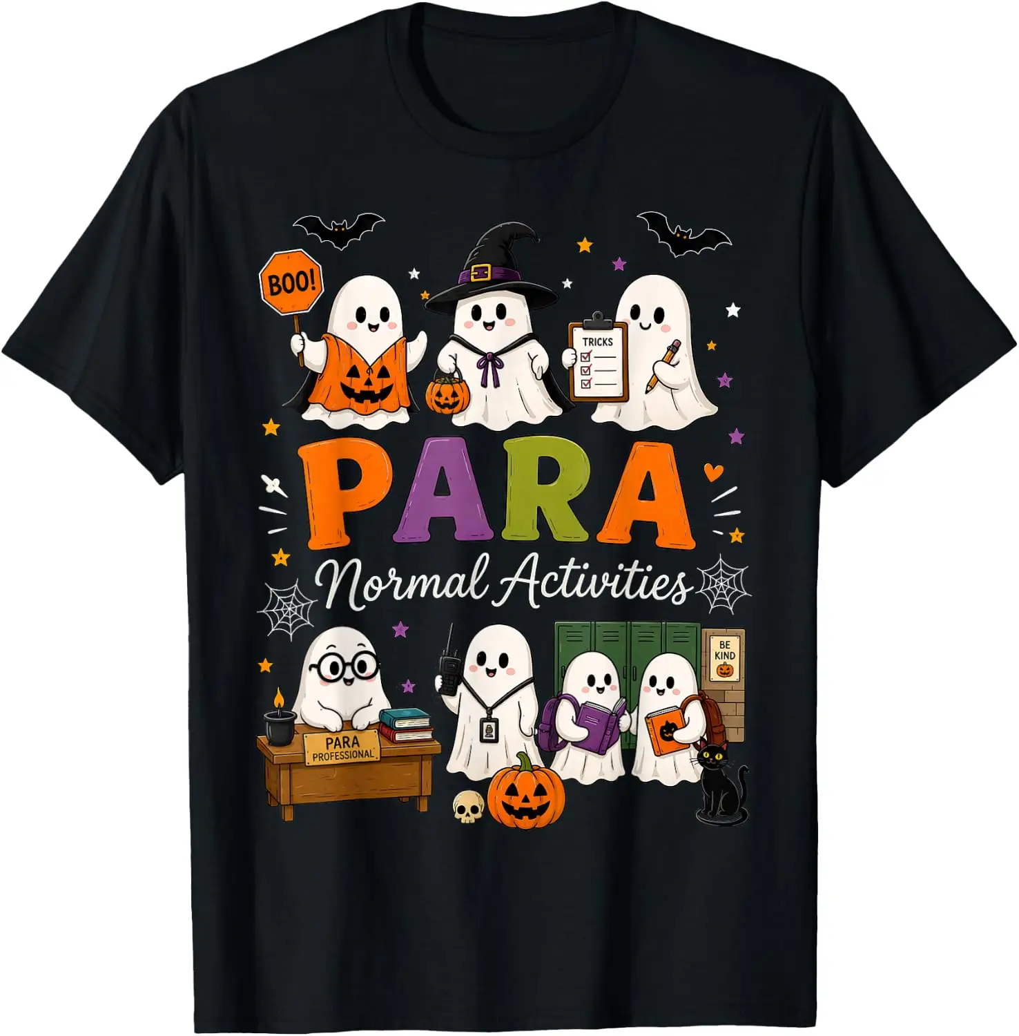 Para Normal Activities SPED Teachers Ghost Fall Halloween T-Shirt vintage style tee  boxy fit tee black graphic tee 100% cotton men