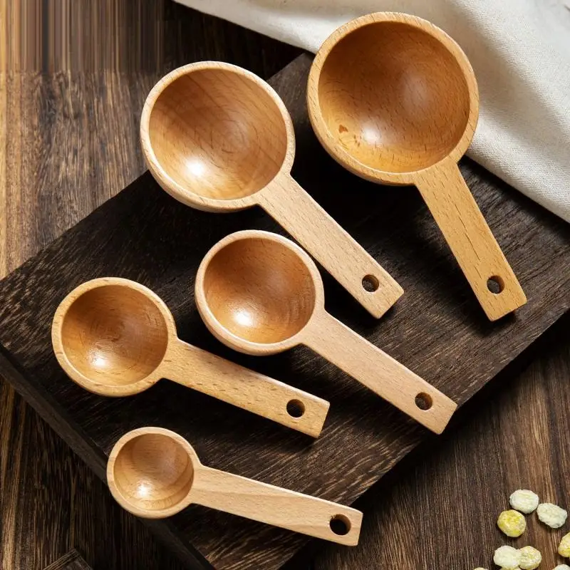 Beech Wood Measuring Spoons Set 5 Different Sizes Anti-corrosion Kitchen Gadgets for Baking Cooking Home Use Gifting