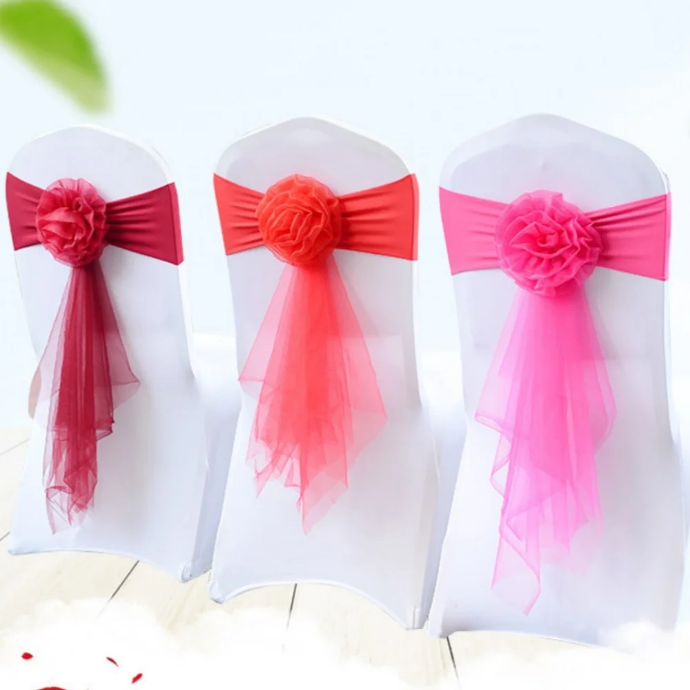 

1Pcs Chair Sashes Bow Flower Knot Cover Organza Chair Bow Tie Hotel Banquet Party Wedding Decoration Red Blue Yellow Green