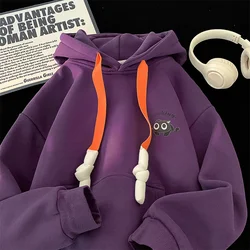 Korean Hooded Sweatshirt New Autumn Men's Women's Hoodie Drawstring Clash Color Cartoon Cat Pattern Hoodies Casual Male Hooded