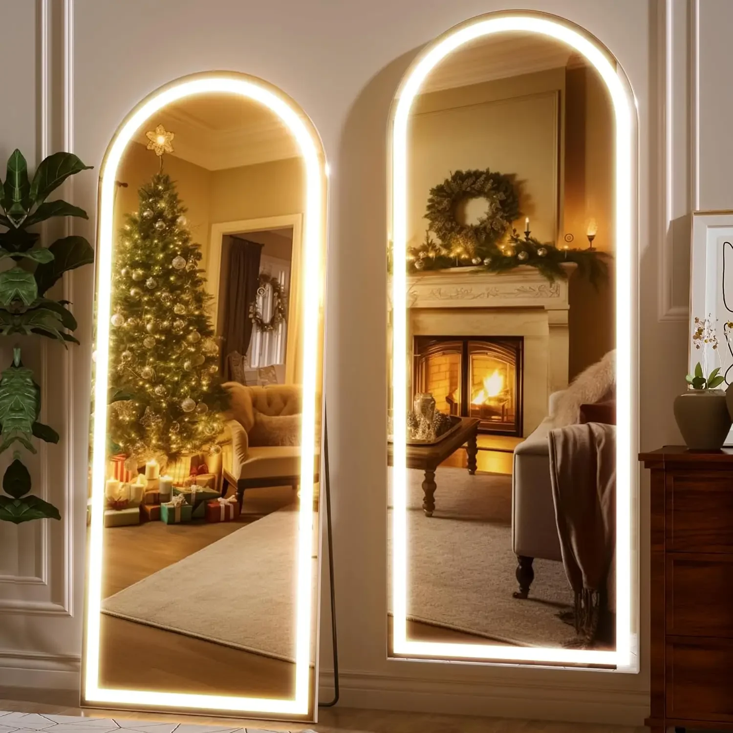 LED Arched Full Length Mirror, Wall Mounted Hanging Mirror, iluminado Floor Standing