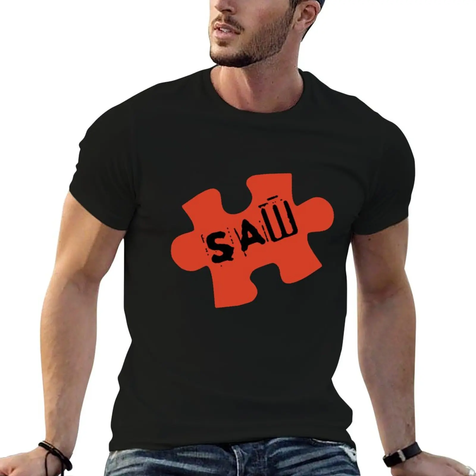 Saw Spiral Jigsaw Puzzle Logo T-Shirt Casual Graphic Print Tee