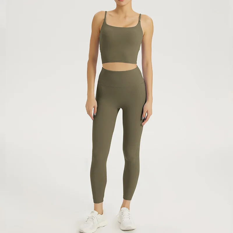 Leggings de yoga imbibés, soutien-gorge de sport, vêtements de survêtement, fitness, Pilates, gym, 2 pièces