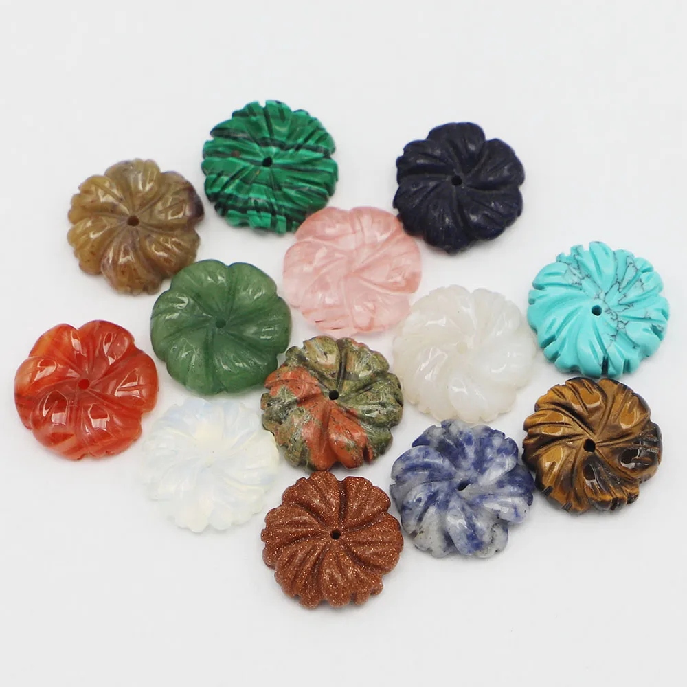 10Pcs Natural Stone Hand Carved Rose Flowers Pendants Charms Onyx Agate Topaz for Necklaces Jewelry Material Making Wholesale