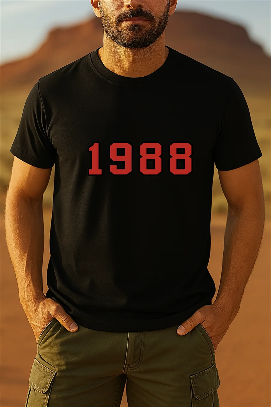 Summer men's new 1988 printed T-shirt casual and fashionable round neck men's short sleeved shirt