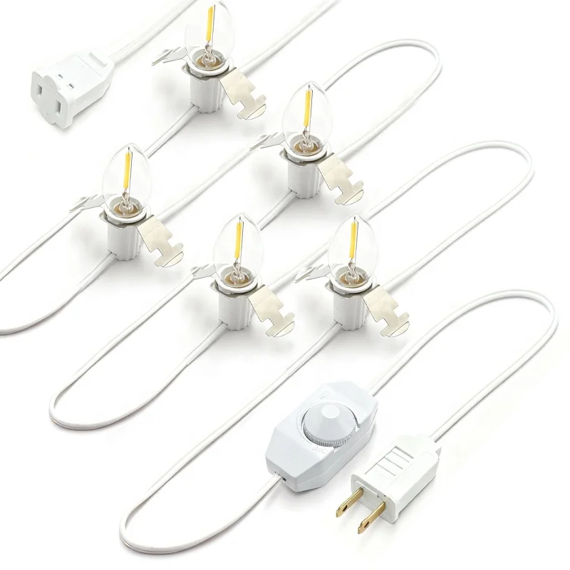 5 Base C7 String Bulbs E12 Christmas Village Light Accessory Cord with 5 Light Bulb Clip with On/Off Spare Fuse Switch Plugs
