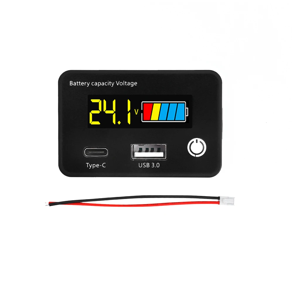 DC8-30V USB Type-C Lead Acid Lithium Battery Charge Capacity Indicator Car Motorcycle Digital Voltmeter Tester Meter Tool