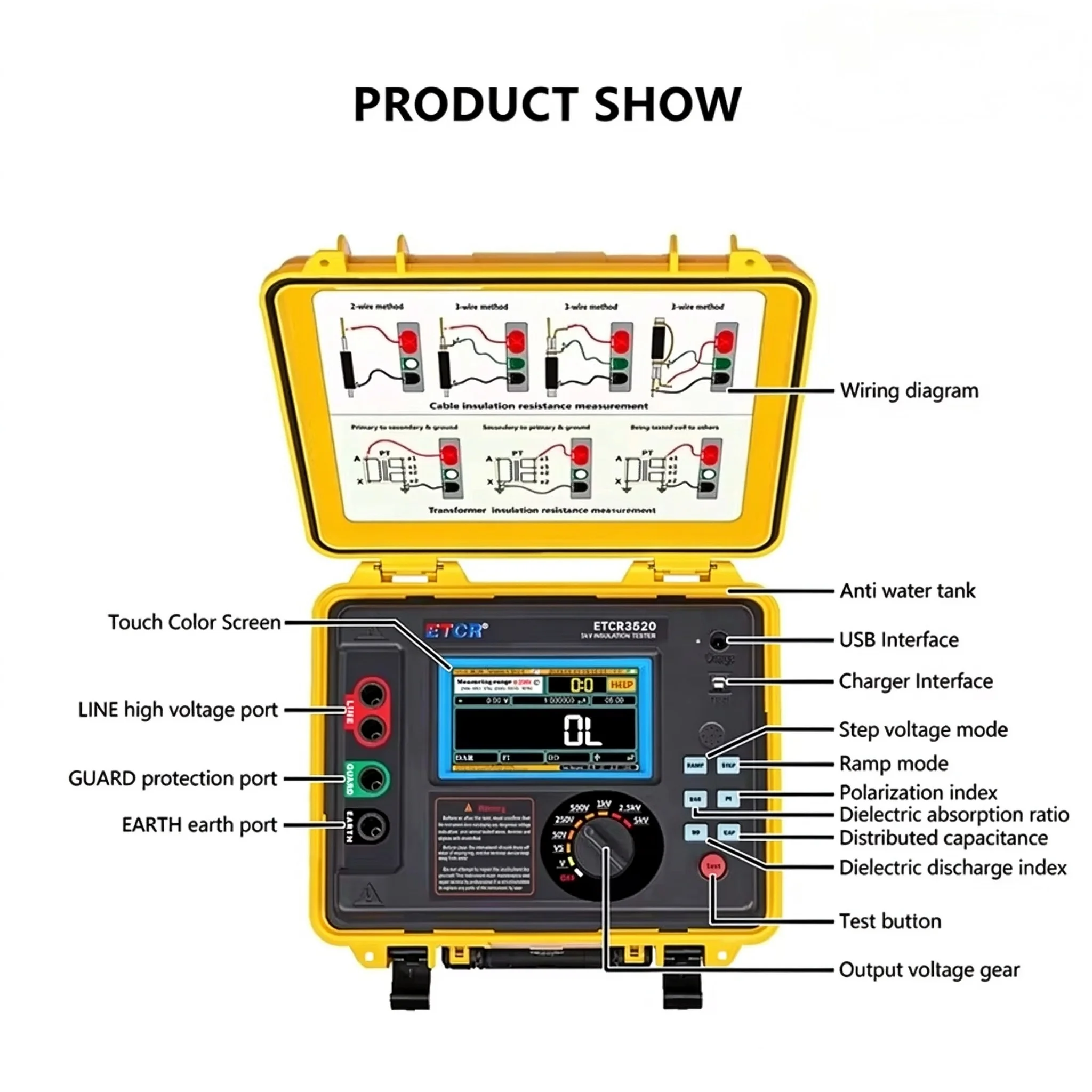 Applicable to High Accuracy ETCR3520 Digital 5kV 10kV 15kV Megohmmeter High Voltage Megger Insulation Resistance Tester