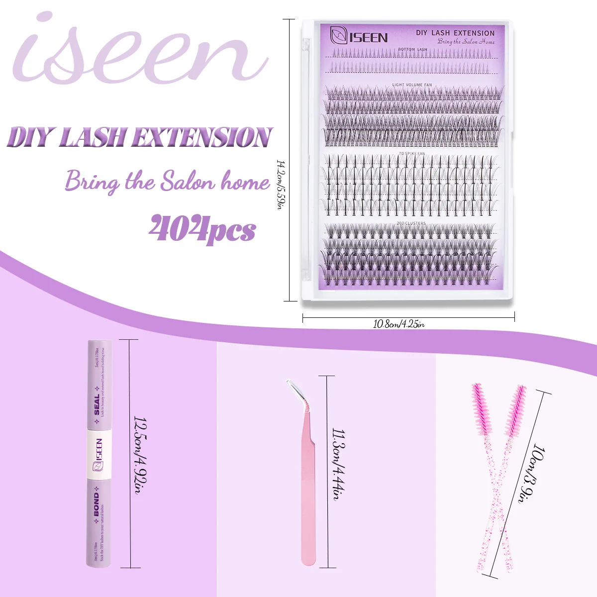 ISEEN DIY Eyelash Extension Kit Individual Eyelashes Kit with Lash Bond & Seal and Lash Tweezers and Brush