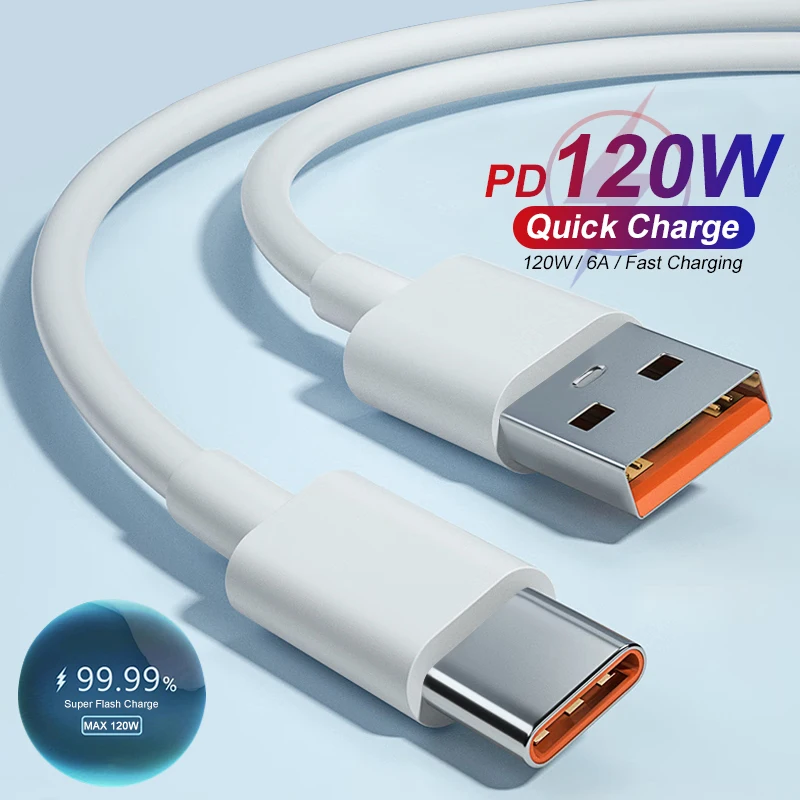 6A 120W Super Fast Charge USB Type C Cable For Xiaomi Mi 13 12 Pro Samsung S23 S22 Ultra Redmi USB Fast Charing Cable Data Cord