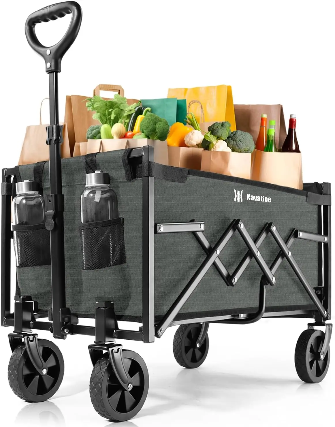عربة قابلة للطي مع عجلات ، عربة صغيرة قابلة للطي خفيفة الوزن ، سعة وزن 220 رطلاً ، فائدة ، بقالة ، عربة تسوق #1