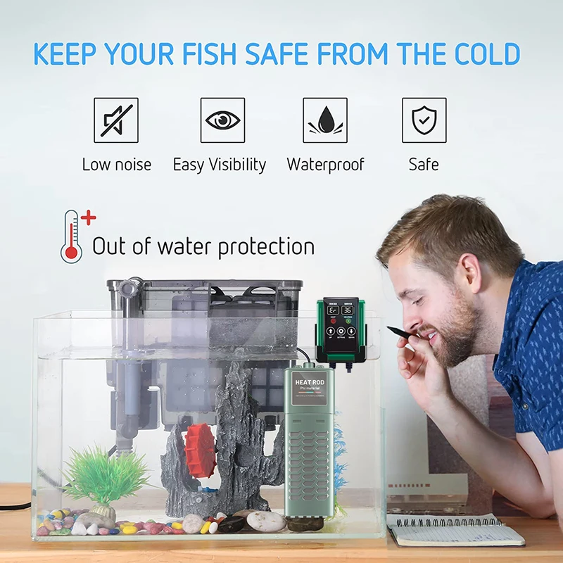 Aquarium Submersible Heater Fish Tank LCD Display Adjustable Water Heating Rod Constant Auto Temperature