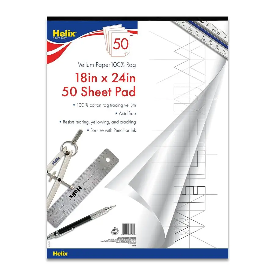 

100 тряпочных пергаментных бумажных подушечек 18 x 24 дюйма, 50 листов, бескислотные черчения, искусства, эскизов и трассировки