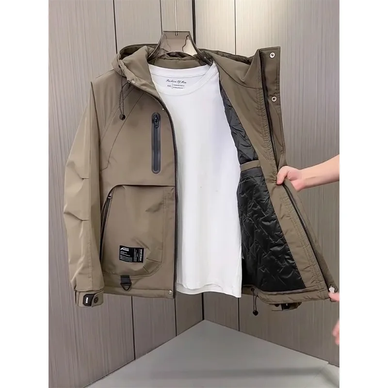 

Теплый хлопковый джет Thiened, осень-зима, большой размер 250, повседневная рабочая одежда с капюшоном, модная уличная ветровка для мужчин...