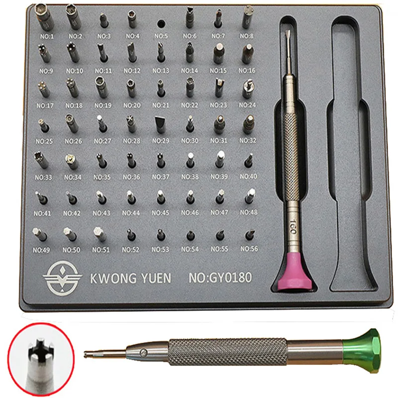 Kwong Yuen Kit de herramientas de reparación de relojes surtido de 56 puntas destornillador de acero inoxidable destornillador especial para relojero