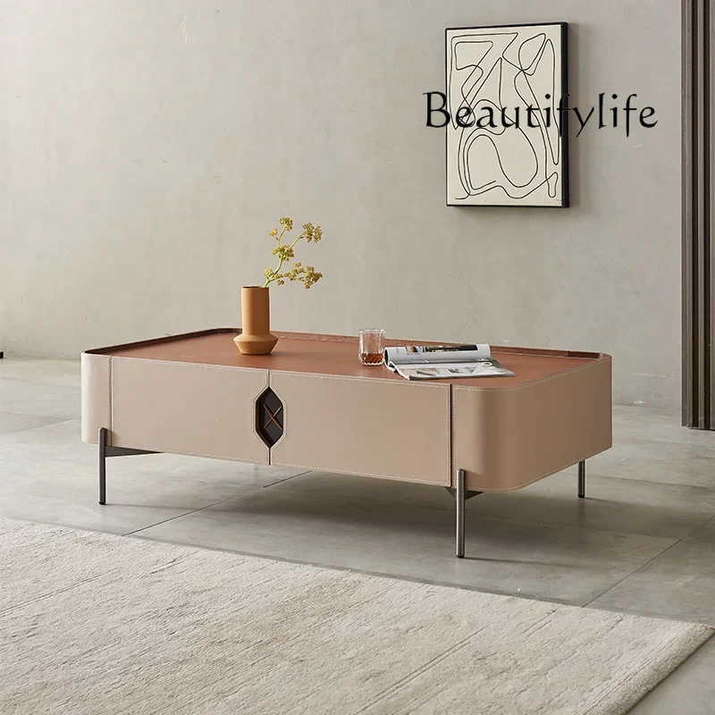 

yj32 FTavolino minimalista italiano leggero di lusso piccolo appartamento di fascia alta creativo in pelle di design semplice ca
