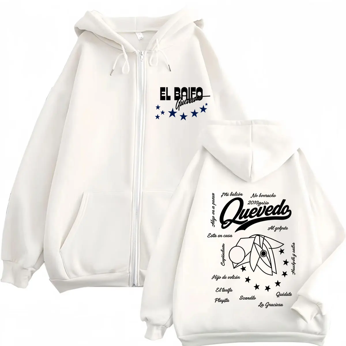 QUEVEDO EL BAIFO Album 2026 Tour Graphics Zipper Hoodie Herren Damen Mode Sweatshirts Lässige, lockere, übergroße Jacke mit Reißverschluss – Detail 2