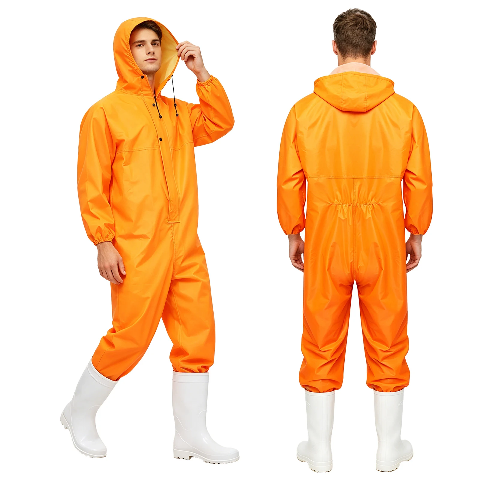 Men Women Waterproof Coveralls with Hood Zip Long Sleeve Joggers Jumpsuit Full-body Workwear Protective Joggers Coveralls