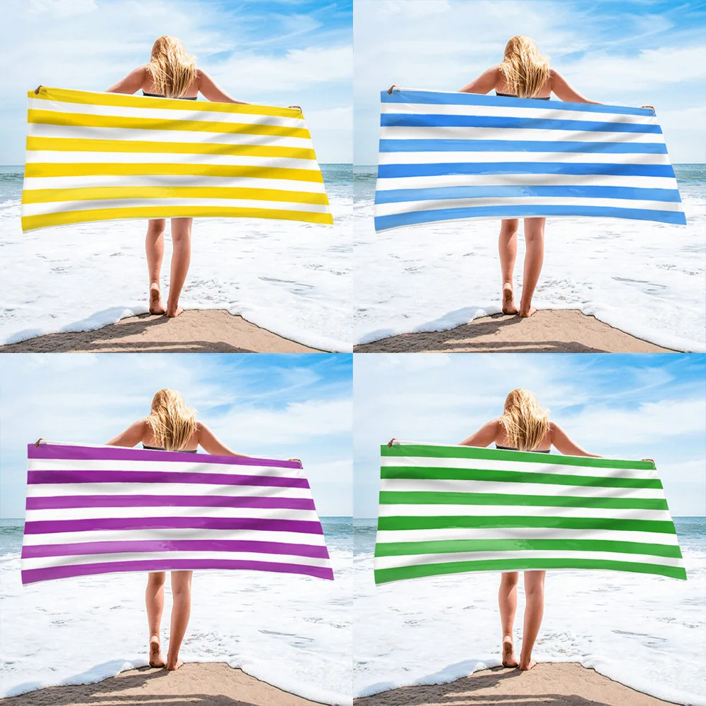 Personalized Beach Children's Gift: ultra-fine Fiber Beach Towel, Colorful Striped Bath Towel, Single-sided Velvet Beach Towel