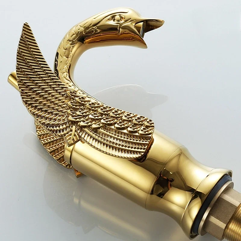 Luxury Golden Swan Shape Vintage Faucet Brass Bathroom Basin Sink Faucet Hot Cold Watet Tap Chrome Elegant Mixer Taps