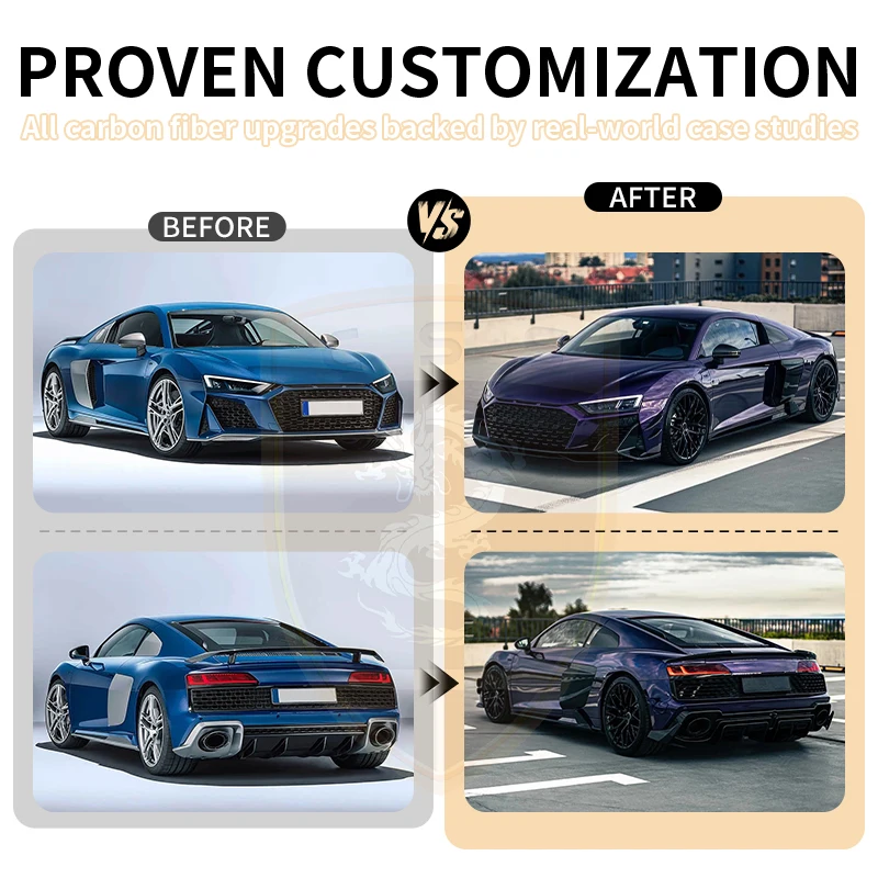 Capristo Style Car Front Rear Bumper Lip Diffuser with Wind Knife Protection Guard For Audi R8 2019-2025 Dry Carbon Side Skirts