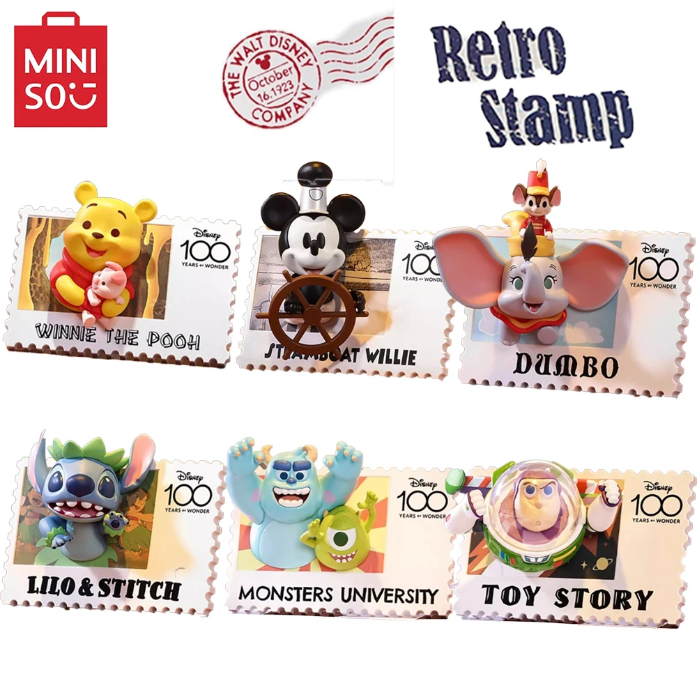 Original Miniso X Disney Stocked Disney 100 Year of Wonder Retro Stamp 6 Style Dumbo Stitch Mickey Mouse Refrigerator sticker