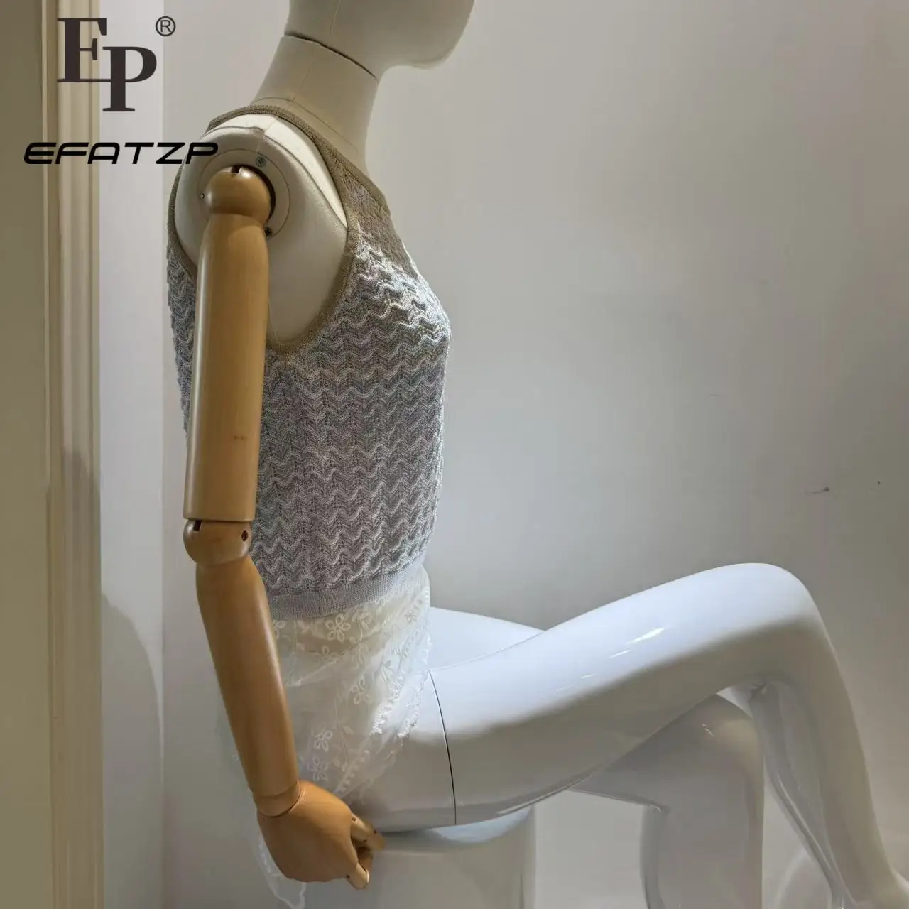 

Постепенное изменение цвета, полые волнистые вязаные подтяжки без рукавов с круглым вырезом, новинка весны и лета 5240071