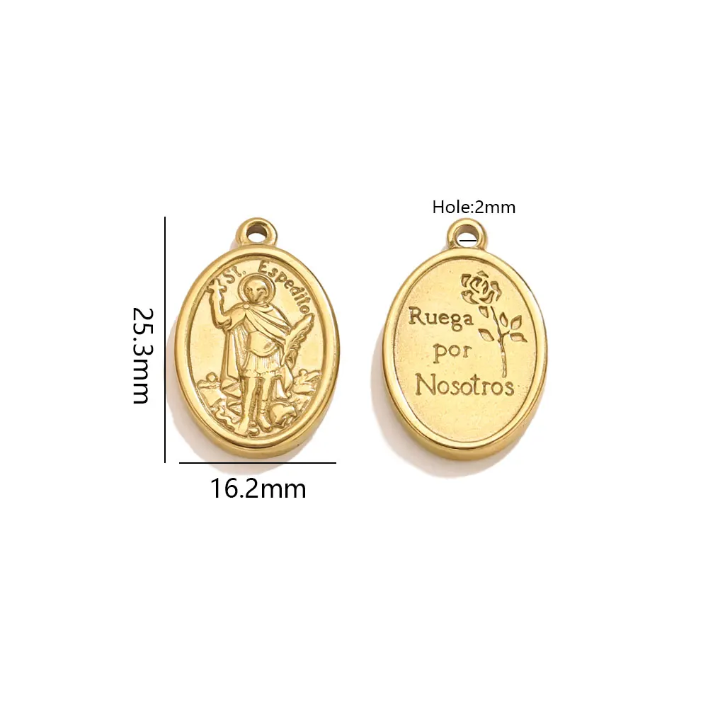5pcs Stainless Steel Gold-Plated Oval Round Virgin Mary Head Charms Vintage DIY Necklaces Bracelet Jewelry Making Gifts Findings - Image 3