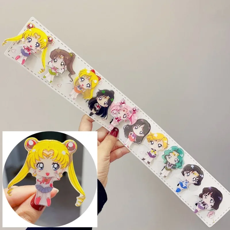 10PCS Sailor Moon Girls Cartoon Cute Hair Clips Kids Anime Acrylic Hair Accessories Children Charms Fashion Headwear Kawaii Gift