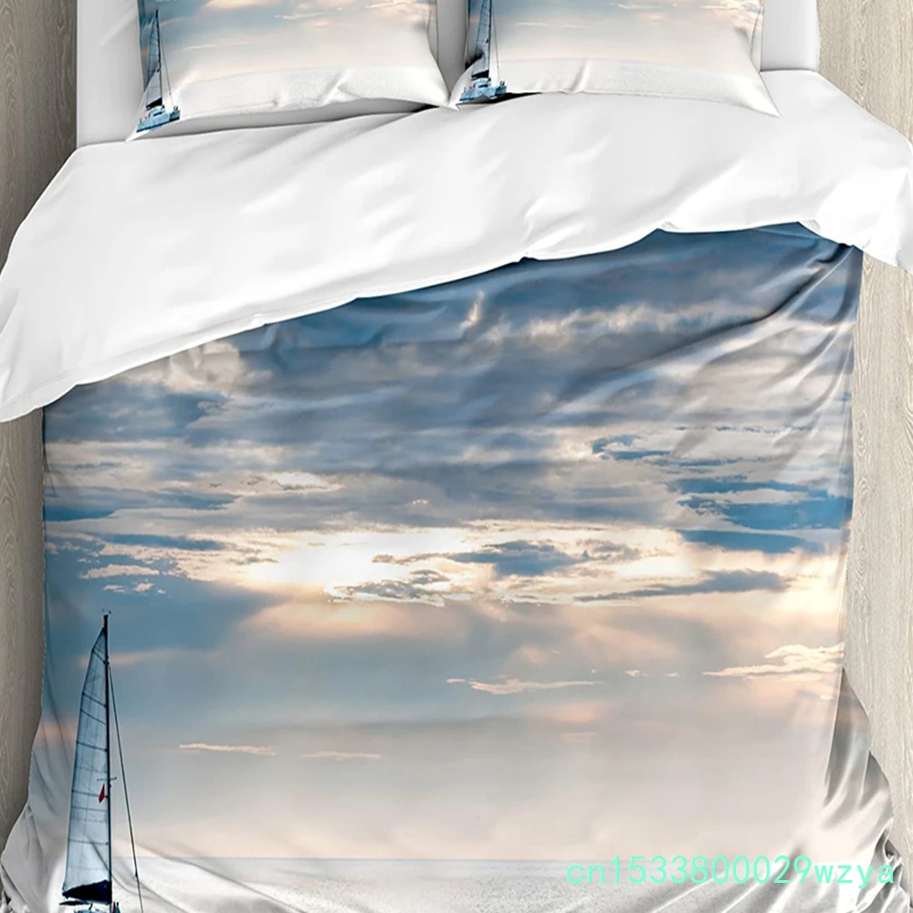 Nautical Bedding Set For Bedroom Bed Home Let Your Dreams Sail Quote With Boat In Waves M Duvet Cover Quilt Cover And Pillowcase