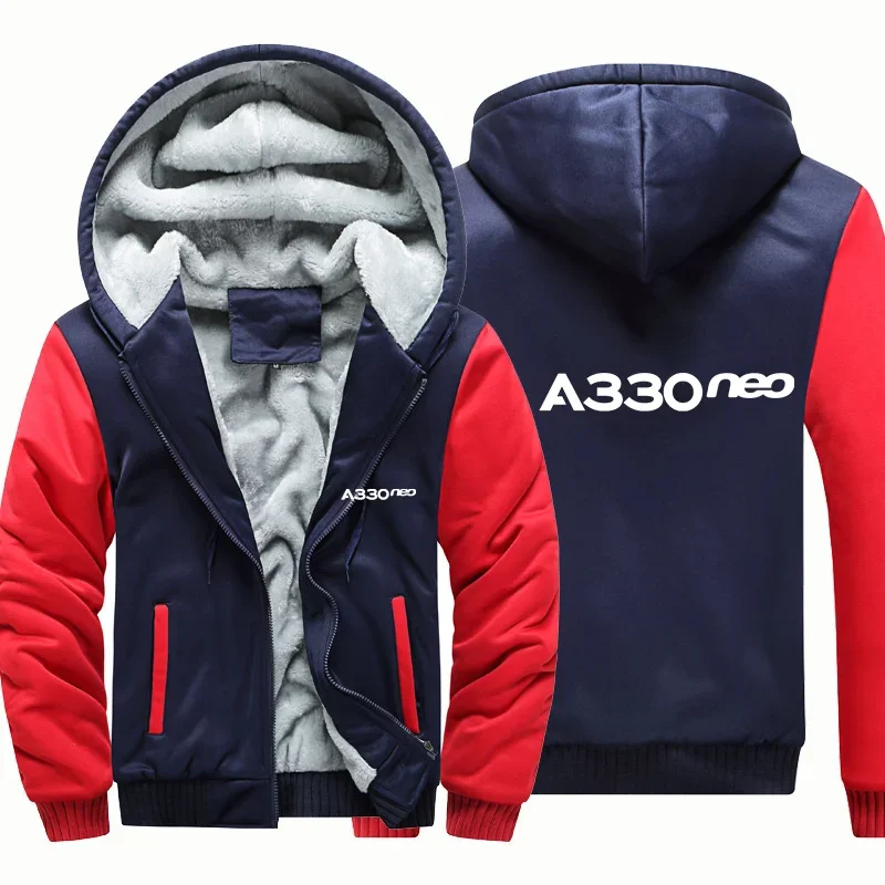 A330neo Fleece Warm Wool Aviation Pilots Flight Men Coat Jackets Autumn Winter Zipper Hooded Thick Hoodies Sweatshirts
