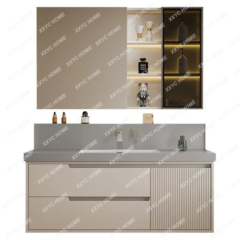 Wall-Mounted Faucet Stone Plate Seamless Ceramic Basin Bathroom Cabinet Combination Bathroom Wash Basin Cabinet