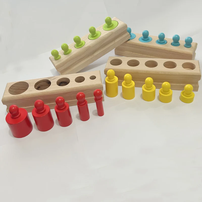 Bloques de construcción de madera de 4 colores, juego de bloques de construcción con enchufe cilíndrico, reconocimiento de formas y tamaños, juguete cognitivo de Color, como regalo