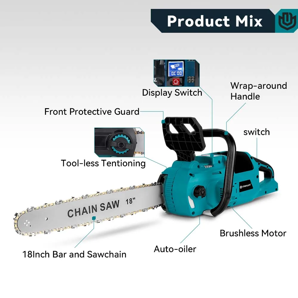 18 Inch Brushless Electric Chainsaw 9980W Cordless Rechargeable Electric Saw Woodworking Power Tools For Makita 40V Battery