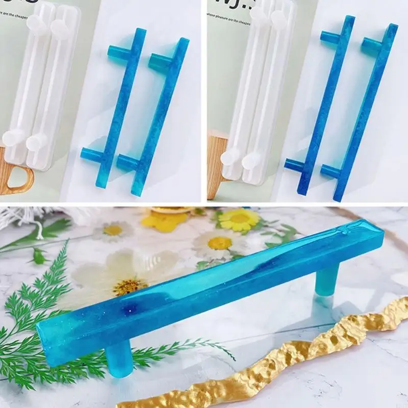 

R9JE Handle Silicone Mold for Fruit Plate Agate-Platter Long Rectangle Handle Resin Molds Jewelry Tray Making Craft