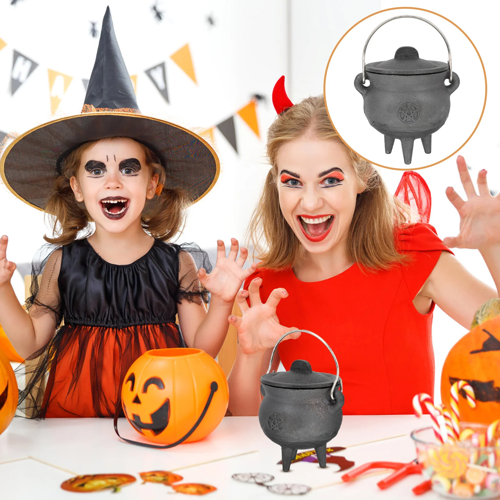 

Iron Hanging Witch Pot Handicraft Desktop Ornament Halloween Sacrifice Prop Decorative Tool Witch Pot Sacrifice Tool
