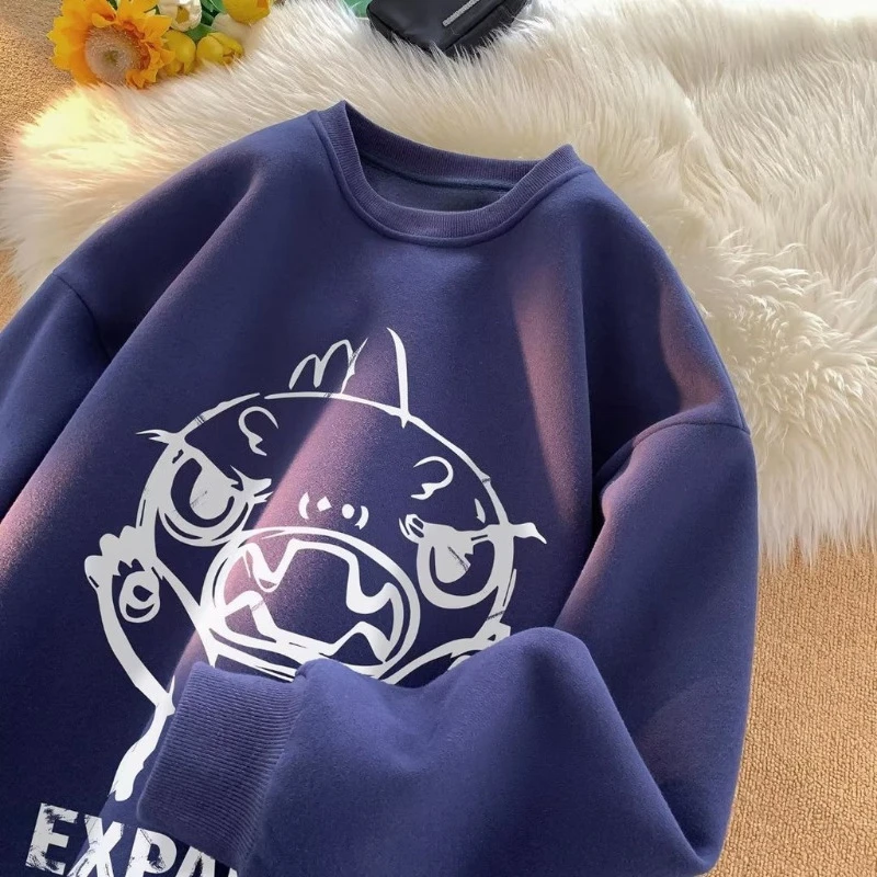 

M-8XL осенние мужские толстовки большого размера, модные свободные американские милые маленькие динозавры с принтом, длинный рукав, бархатная одежда для пар