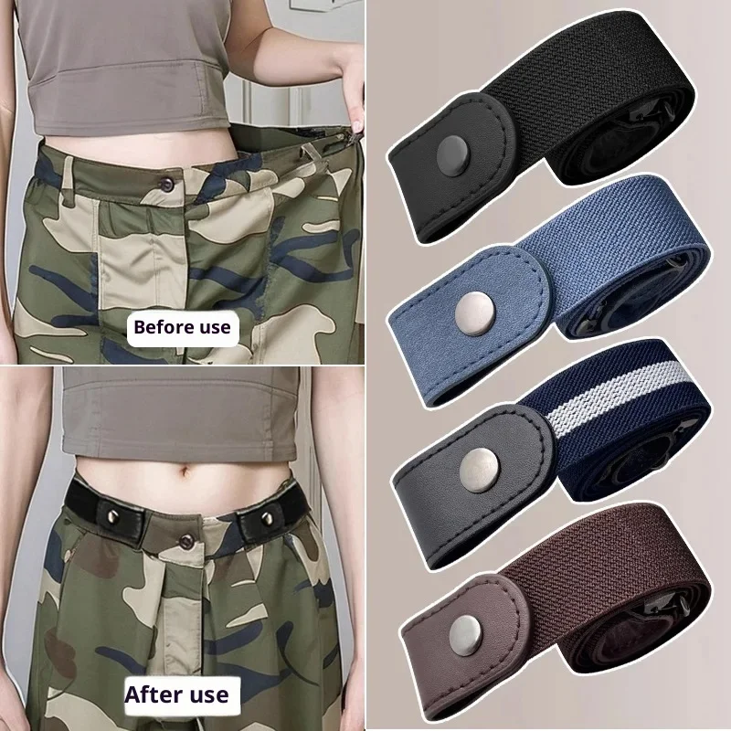 Ceinture élastique réglable en toile, Invisible, sans boucle, pour femmes et hommes, pantalon en Jean, robe, sans boucle, facile à porter, 2025