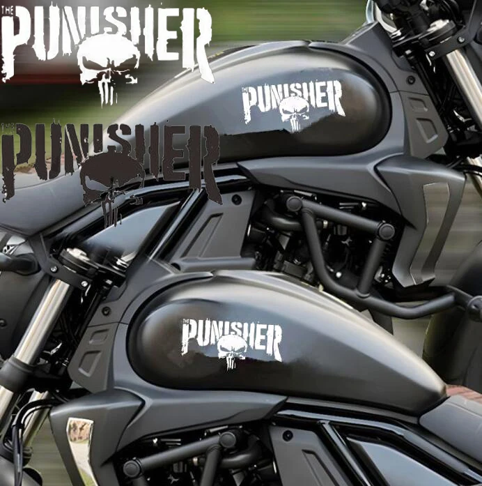 

Motorcycle Tank Decals Punisher Reflective Helmet Stickers Decorative Accessories Creative Waterproof PVC Auto Decals 22cm*11cm