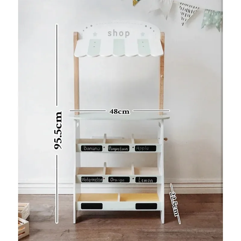 Grocery Store Pretends To Play Wooden Toy Fruit Rack Natural Style Market Rack Play Food Set with Toy Cash Register