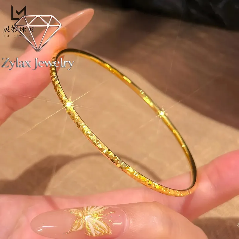 

Zylax Jewelry Round Slim Shredded Gold Bangle Women's 24K Gold AU999 - Graceful shredded slim bangle, perfect highlight for smal