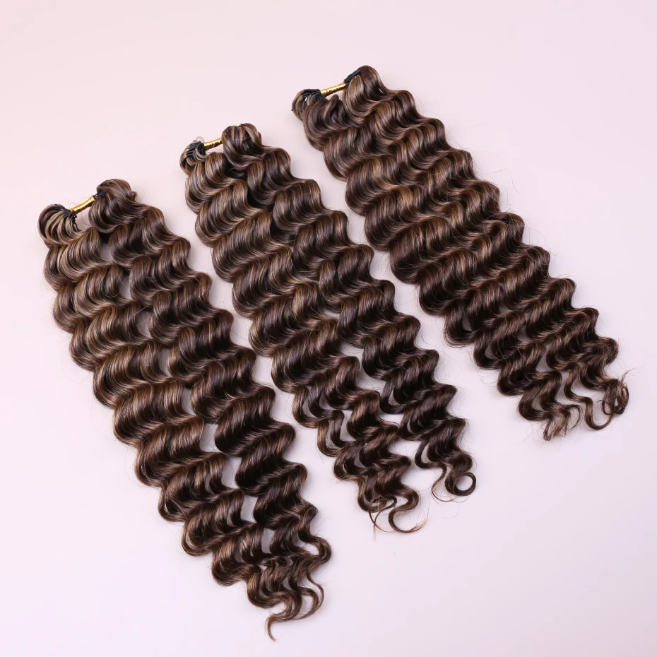 4 27 Highlight Deep Wave Feather Crochet 100% Human Hair Pre Looped Invisible Miracle Knots Hair Feathered Crochet Human Hair Boho Braids Deep Curly Vietnamese Highlights Colored Bundles Remy Human Hair Weave Bundles