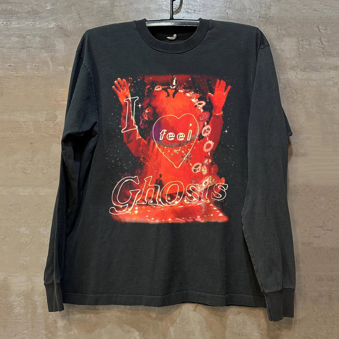 Ghostly Direct Spray Print Long Sleeve Pure Cotton round Neck T-Shirt Trendy Design Comfortable Breathable Casual Wear for Teens
