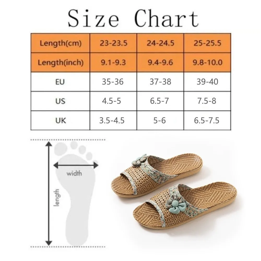Fashion Breathable Straw Plaited Slippers Flower Non-Slip Linen Slippers EVA Bottom Shoes Home Slippers Wood Floor