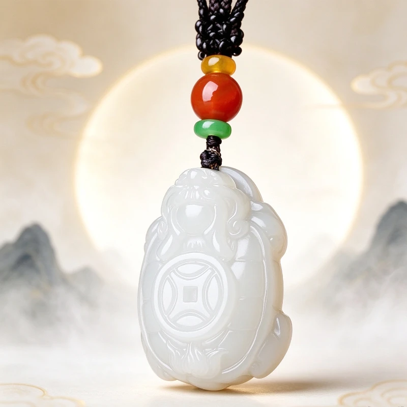 Afghanistan White Jade Dragon Turtle Pendant Male and Female Dragon Lucky Beast Pendant Jade Pendant