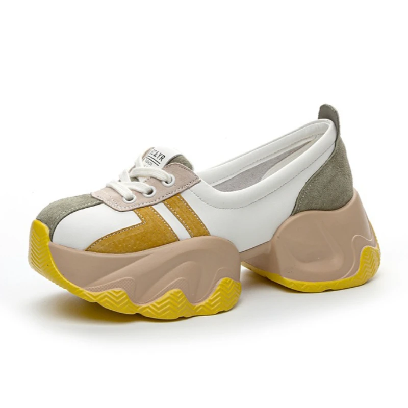 Women Sneakers Spring New Chunky Platform Casual Female Shallow Mouth Single Shoes Ladies Small White Shoes Increase Height By 6