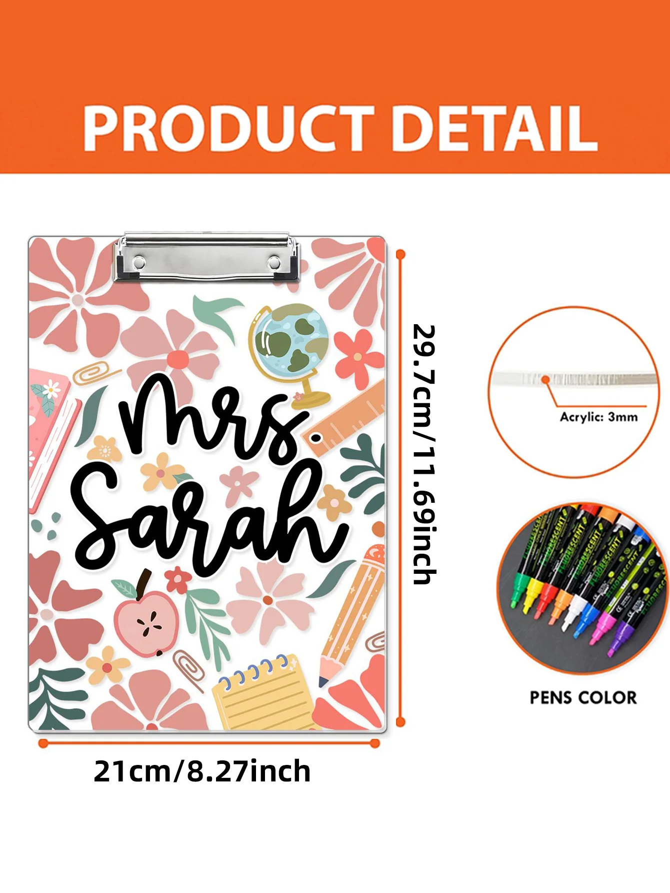 Папка на заказ 1 шт. - персонализированная прозрачная подсолнух из ПММА, яркое веселье, имя и название с лазерной гравировкой, уникальные подарки для подростков