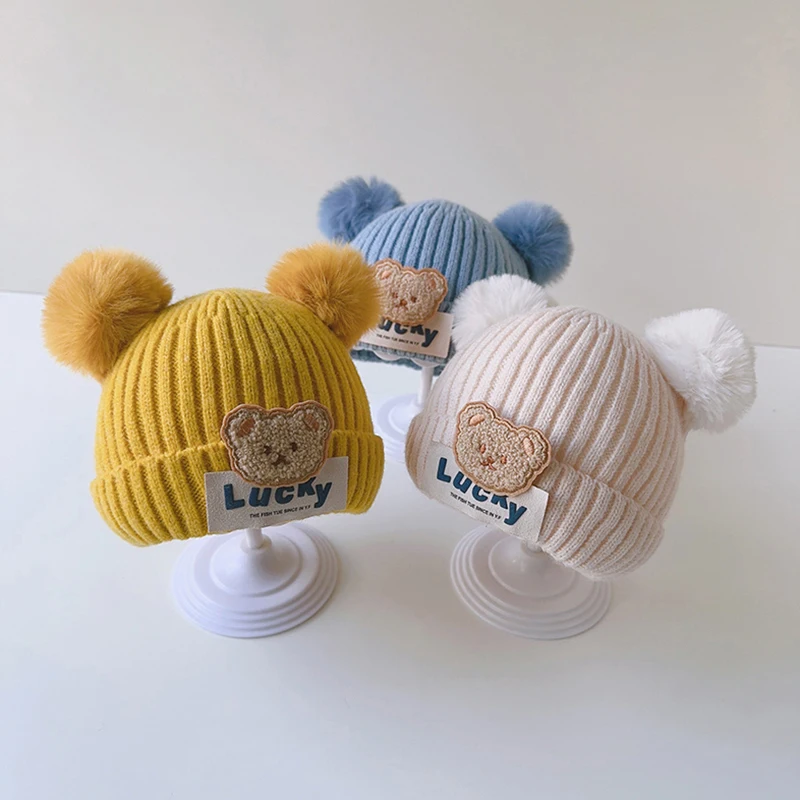 

Cute Pompom Baby Hat Warm Winter Knitted Kids Baby Girl Boy Beanie Cap Outdoor Bear Pattern Infant Toddler Children Hat Bonnet
