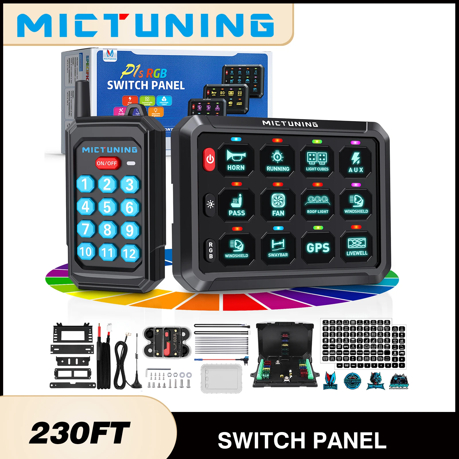 

MICTUNING P1Y 8/12 Gang Switch Panel with Wireless Remote Control,Control Panels Wirelessly Up To 230FT For Truck RV Offroad