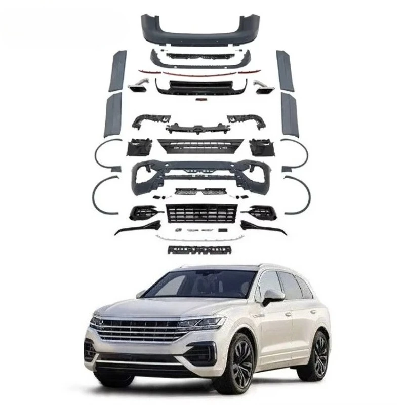 

New R-line Style Body Kit Facelift for Touareg Upgrade Front Bumper Side Skirts Diffuser Black Plastic Screw-On